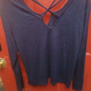 Stylish Strappy Women's Long Sleeve Top in Navy Blue